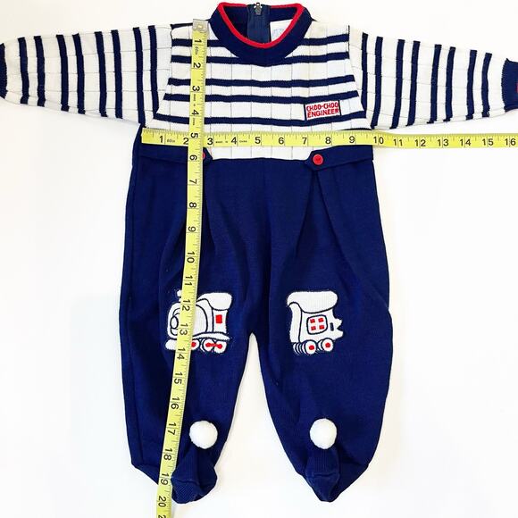 Vintage Glynne Percy Friemanit Train Knit One Piece Romper Size 6 Months - Picture 9 of 9
